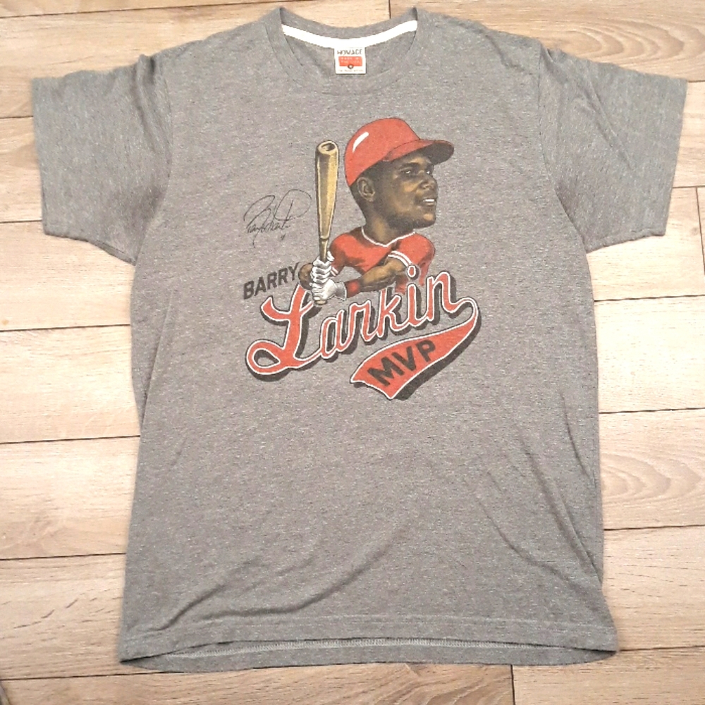HOMAGE Barry Larkin Grey Red Cotton Blend MLB Mens T Shirt Medium MVP